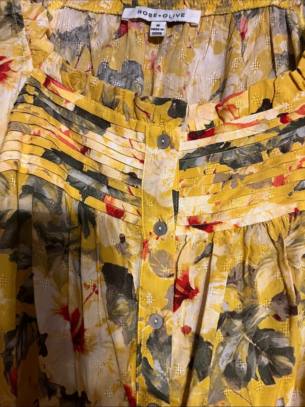 Rose & Olive Yellow Floral Pintuck Button-Front Blouse - Picture 2 of 2